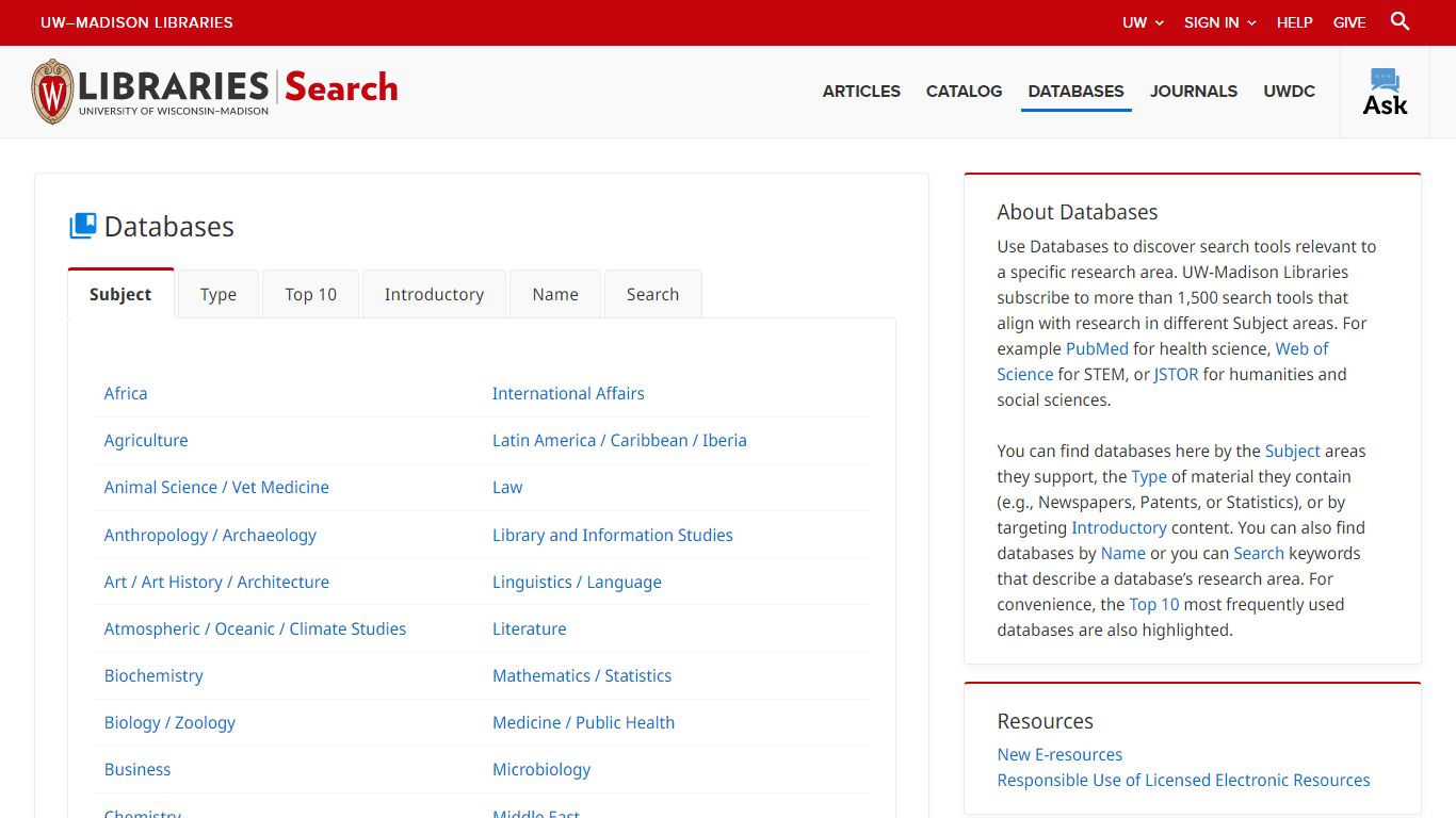 Database Search - UW-Madison Libraries